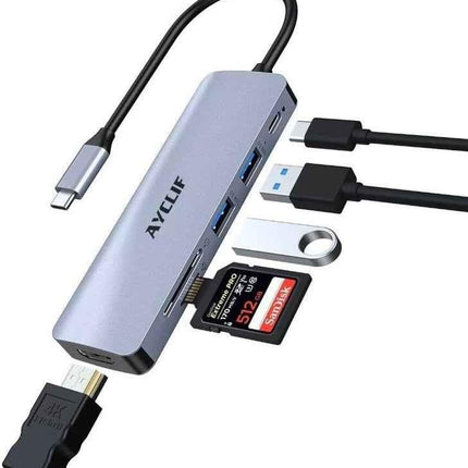 USB-C Laptop Dock with 4K HDMI USB 3 SD/TF Readers 6-in-1 for Mac Windows Linux