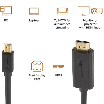 Mini DisplayPort to HDMI Cable Works With MacBook, MS Surface Dock 0.9m/3ft