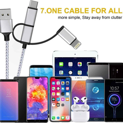 3 in 1 Cable, Lightning Type C Micro USB Charging Cable Adapter MFI Certified
