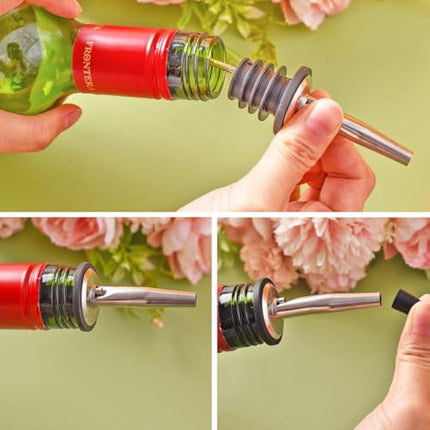 Drink Pourers Stainless Steel with Stoppers for Oils, Whiskey & Cocktails 2PK