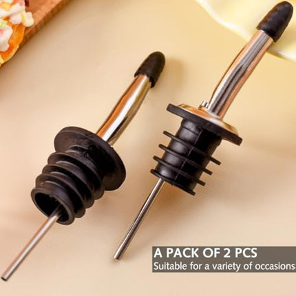 Drink Pourers Stainless Steel with Stoppers for Oils, Whiskey & Cocktails 2PK