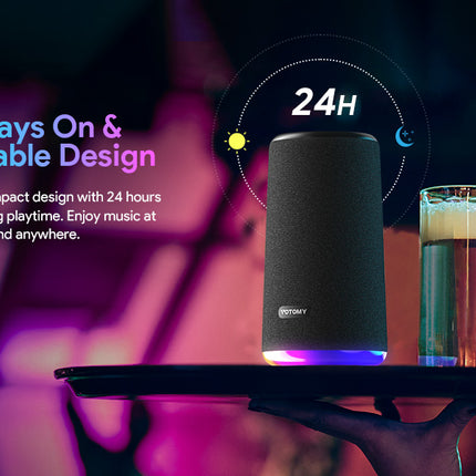 VOTOMY Bluetooth Speaker 24H Playtime 360° Bass RGB Lights IPX7 Waterproof Black