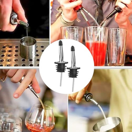 Drink Pourers Stainless Steel with Stoppers for Oils, Whiskey & Cocktails 2PK