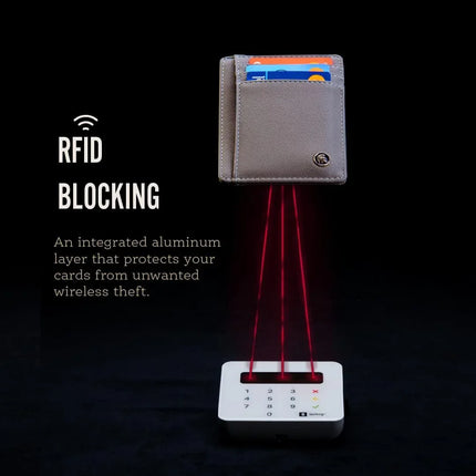 POWR Credit Card Holder (Grey) Wallet Slim RFID Blocking Minimalist