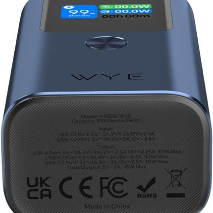 WYE FLUX High Speed Charging Mini Power Bank With LED Display 10K mAh - Dark Blue