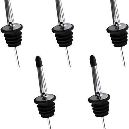Drink Pourers Stainless Steel with Stoppers for Oil, Whiskey & Cocktails 5PK