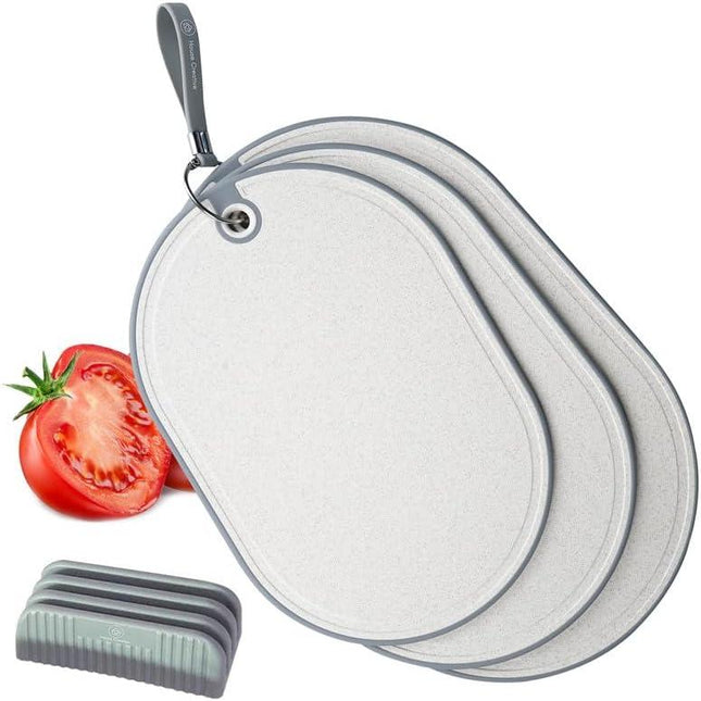 House Creative Grey Plastic Cutting Board Set 3-Piece with Storage and Handles