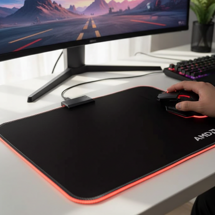 AMD LED Gaming Mouse Pad with Red Light, Anti-Slip, 36.5x25.5cm for PC & Laptop