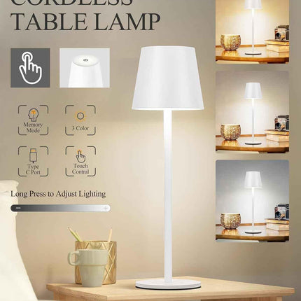 Cordless LED Table Lamp Rechargeable Desk Light IP54 Touch Dimmable White 2 Pack
