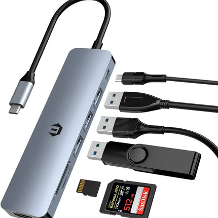 USB C Hub, 7 in 1 USB C Adapter for MacBook Air/Pro 11K HDMI Docking Station
