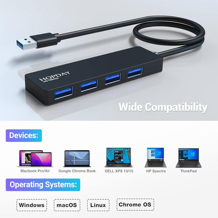 USB 3.0 Hub 4 Port Ultra Slim Splitter Mac Windows Linux Computers Plug & Play