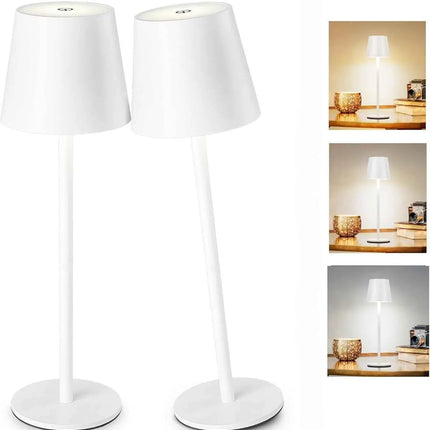 Cordless LED Table Lamp Rechargeable Desk Light IP54 Touch Dimmable White 2 Pack