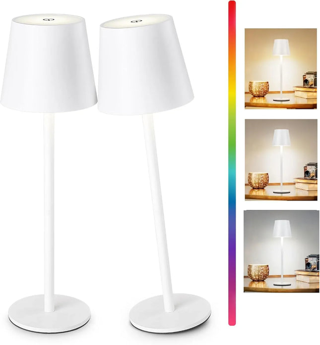 Cordless LED Table Lamp Rechargeable RGB Light Touch Dimmable IP54 White 2 Pack