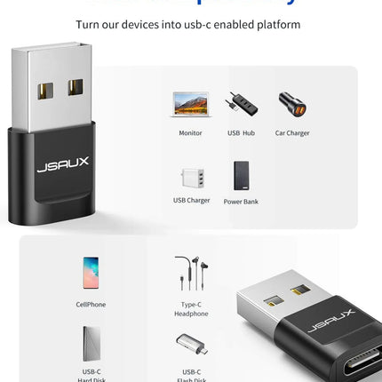 Premium USB Type C Female to USB A Male Adapter Converter Charger - Black