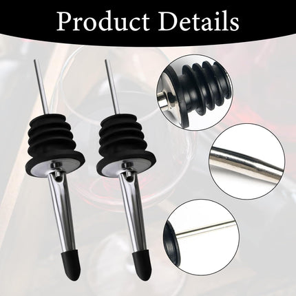Drink Pourers Stainless Steel with Stoppers for Oil, Whiskey & Cocktails 5PK