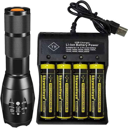 Bright Flashlight Torches with 4-Slot Charger and 4 Rechargeable Batteries