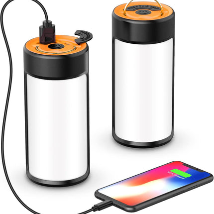 Rechargeable Camping Lantern LED 400LM 5 Modes Emergency Tent Light USB 2 Pack