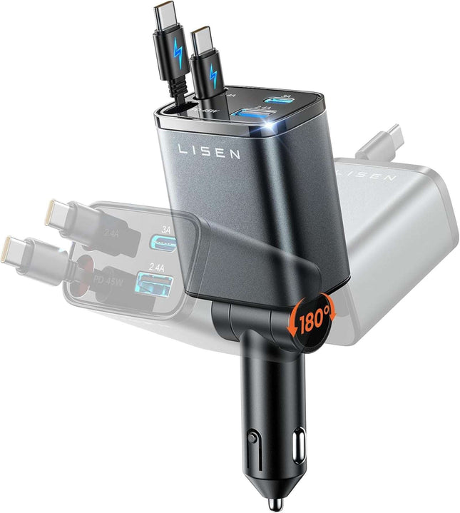 LISEN Retractable USB C 84W Car Charger for iPhone Samsung iPad Fast Charge