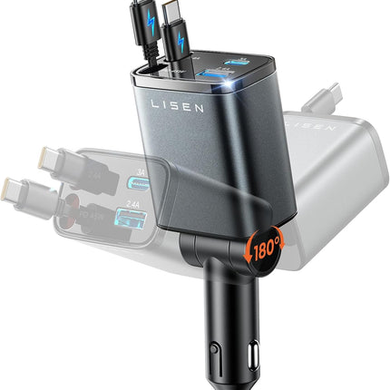 LISEN Retractable USB C 84W Car Charger for iPhone Samsung iPad Fast Charge