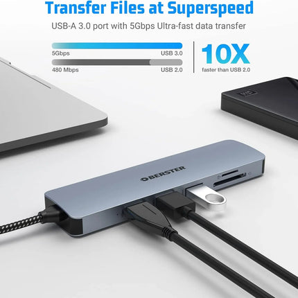 OBERSTER USB C Hub 6 in 1 USB C Adapter for Mac Windows Dual Display HDMI