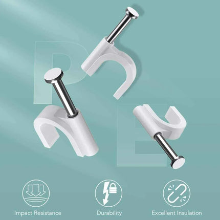 Round Cable Clips White 8mm 100 Pcs for Ethernet Telephone Cable TV Wire etc