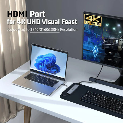 USB C Hub 7 in 1 Multiport USB Dock with 4K HDMI Output USB 3 100W PD SD/TF Card