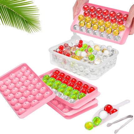 Ice Cube Tray Reusable With Container Scoop & Tongs BPA Free Makes 66 Ice Balls