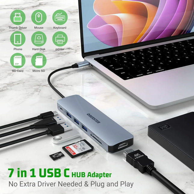 7 in 1 USB C Adapter for Mac Windows iOS HDMI Docking Station