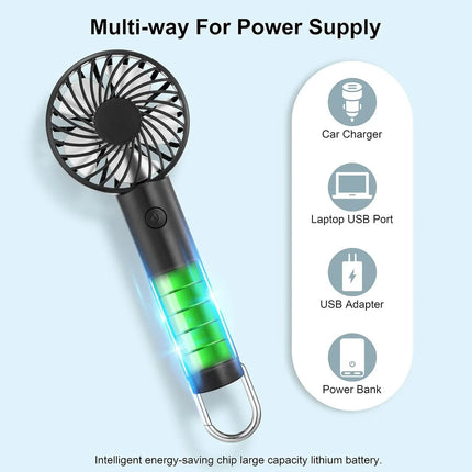 Portable Hand-held Fan Mini Fan Cooling USB Rechargeable 3 Speed With Clip Black