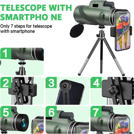 80x100 Monocular Telescope Smartphone Adapter High Definition for Outdoor Use