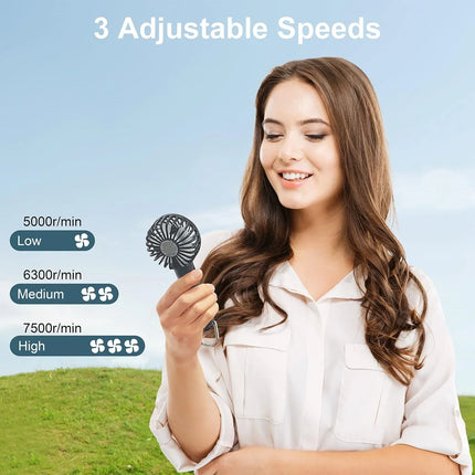 Portable Hand-held Fan Mini Fan Cooling USB Rechargeable 3 Speed With Clip Black