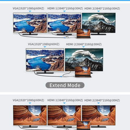 USB-C Docking Station 9-in-1 Hub Triple Display HDMI/VGA USB for Mac & Windows