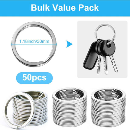 Heavy Duty Metal Split Key Rings – 30mm Keychain Ring Holder, Silver Pack of 5