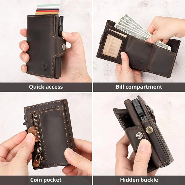 Leather Smart Card Wallet Coin Pocket RFID Blocking Wallet & Leather Keyring