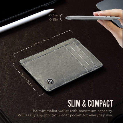 POWR Credit Card Holder (Grey) Wallet Slim RFID Blocking Minimalist