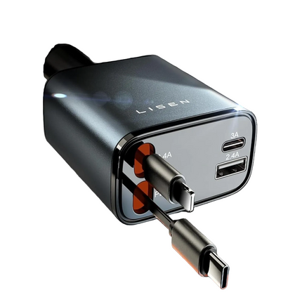 LISEN 84W Retractable USB C Car Charger for iPhone Samsung iPad Fast Charge
