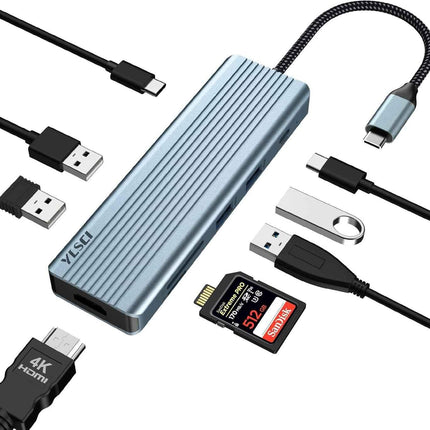 9 in 1 USB C Docking Station with HDMI 4K USB 3.0 USB 2.0 USB C 100W PD SD/TF