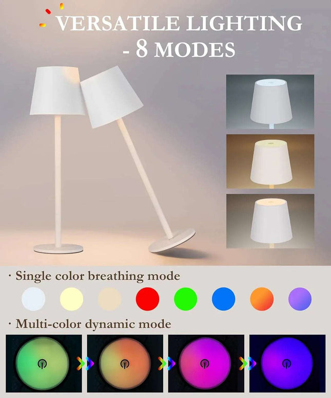 Rechargeable RGB LED Table Lamps Touch Dimmable 2 Pack IP54 White Indoor/Outdoor