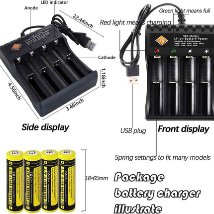 Bright Flashlight Torches with 4-Slot Charger and 4 Rechargeable Batteries
