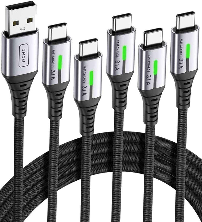 USB-C Fast Charging Cable 3.1A for Phones, Consoles, and More - 5 Pack