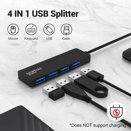 USB 3.0 Hub 4 Port Ultra Slim Splitter Mac Windows Linux Computers Plug & Play