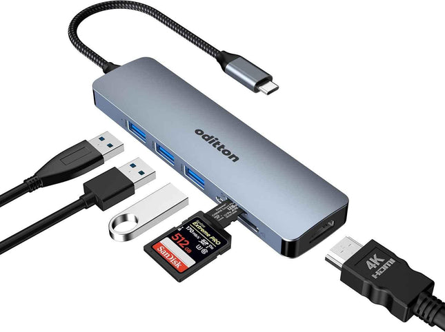 6 in 1 Docking Station USB C Adapter with 4K HDMI USB 3.0 5Gpbs SD&TF Card Slot