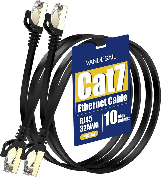 CAT 7 Network Cable 1m Ethernet Cable RJ45 High Speed LAN Cable - Black 2 pack