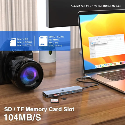 USB C Hub, 7 in 1 USB C Adapter for MacBook Air/Pro 11K HDMI Docking Station