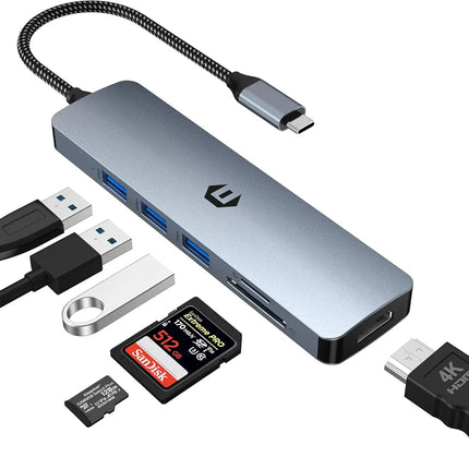 USB-C Docking Station 6-in-1 4K HDMI USB 3 SD & TF Reader for Mac Windows Linux