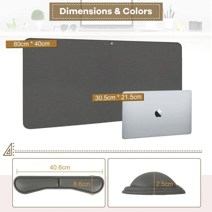 Office Desk Protector 80x40cm Truffle Grey Faux Leather for Keyboard and Mouse