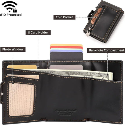 Leather Smart Card Wallet Coin Pocket RFID Blocking Wallet & Leather Keyring