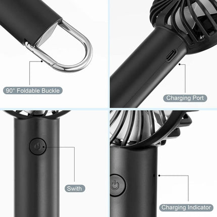 Portable Hand-held Fan Mini Fan Cooling USB Rechargeable 3 Speed With Clip Black