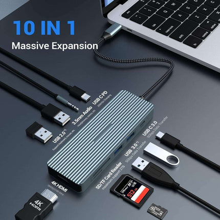 10 in 1 USB C Docking Station - 4K HDMI 2 USB 3.0 2 USB 2.0, USB-C 100W PD SD/TF