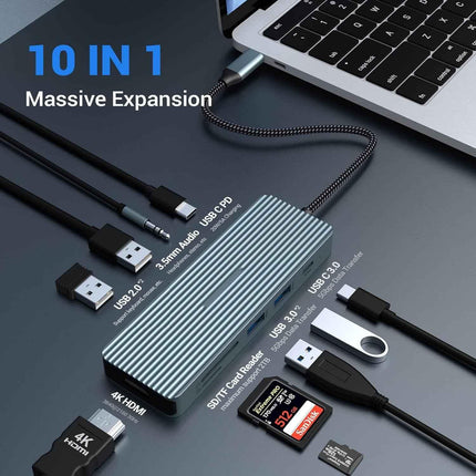 10 in 1 USB C Docking Station - 4K HDMI 2 USB 3.0 2 USB 2.0, USB-C 100W PD SD/TF